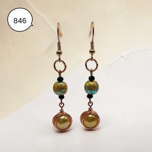 Gold-Tone Wire Wrapped Drop Earrings with Turquoise Accent